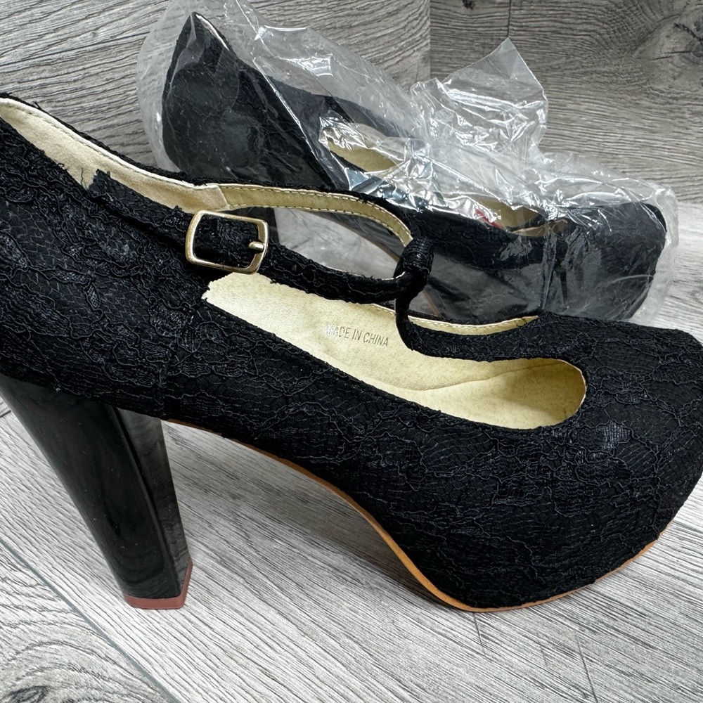 Getmorebeauty Mary Jane black platform heels shoes women’s 6.5